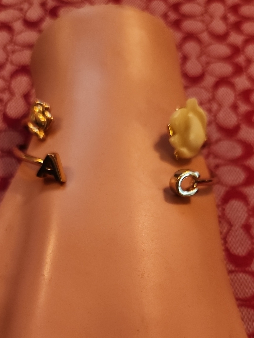 COACH Gold Tone Floral & Initial Cuff Set - Cream Flower and Gold Accents